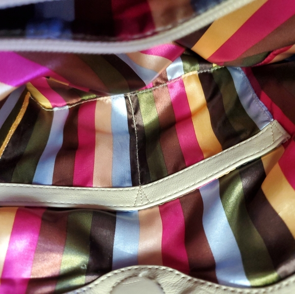 Tignanello blk/cream 3 compartment purse w/ magnetic closure, 2 outside pockets - Picture 9 of 13